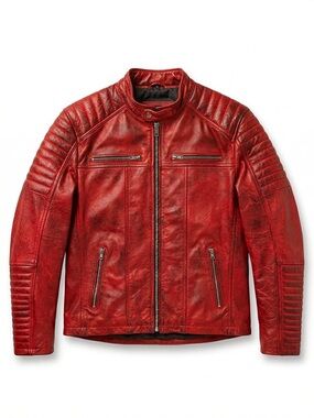 Men's Red Quilted Leather Bomber Jacket